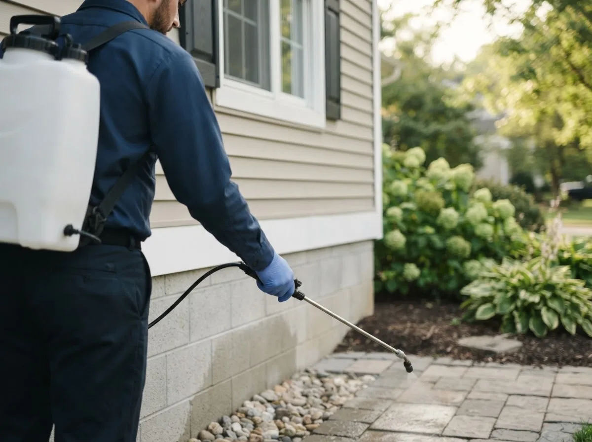 Pest control technician inspecting a home in Roann, IN